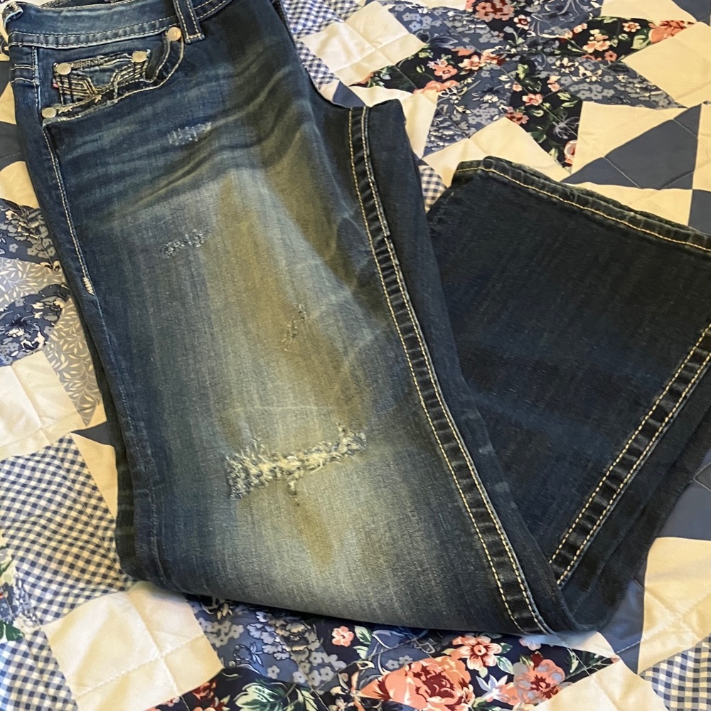 Vigoss Women's Distressed Blue Boot Cut Jeans - Picture 8 of 10